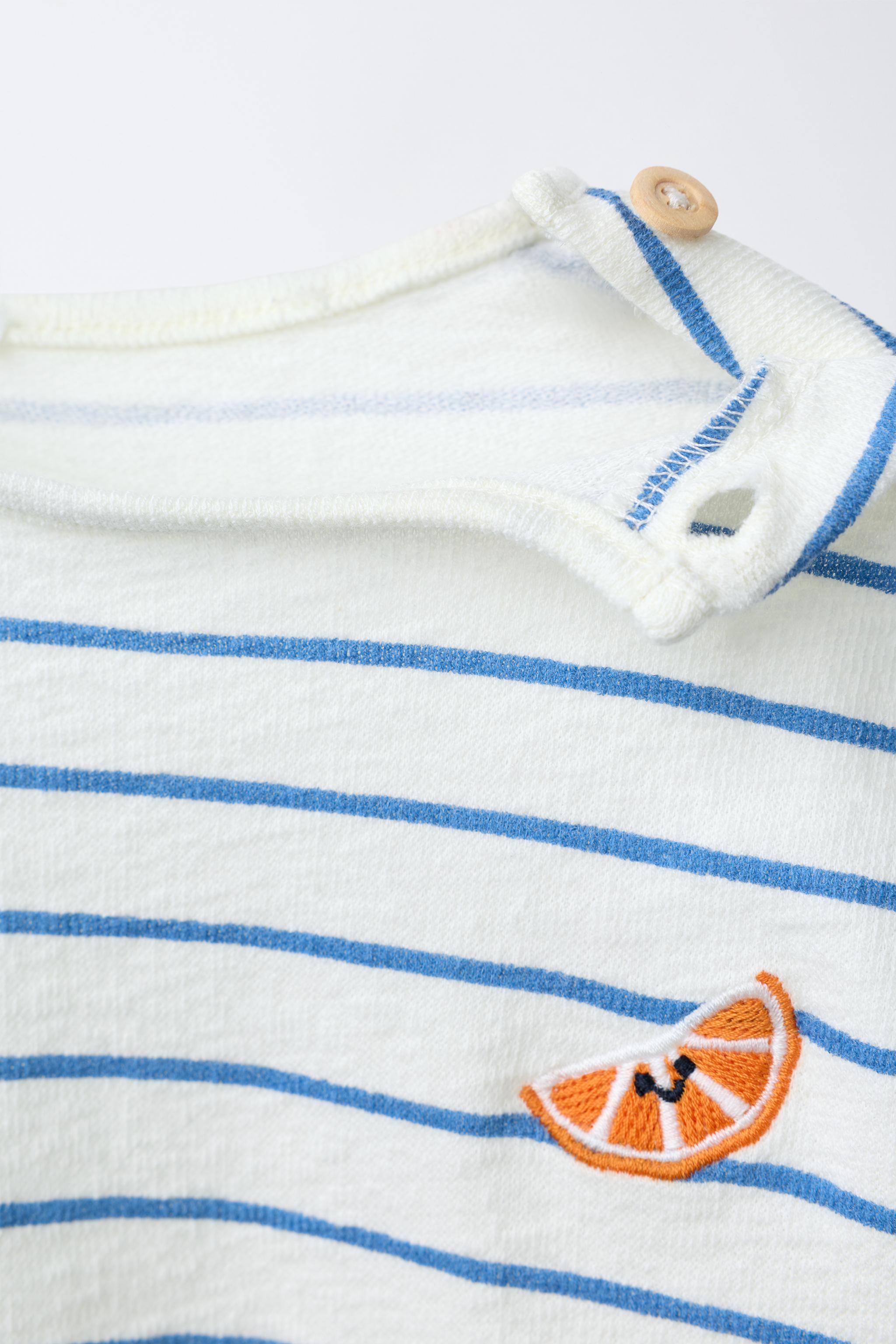 T-SHIRT RAYURES BRODERIE MANDARINE